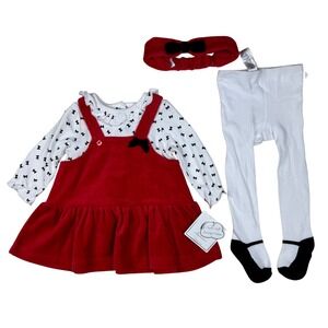 NEW Little Me 2pc plus Headband Outfit Red Dress Black Bows 6M Baby Girl Set NWT